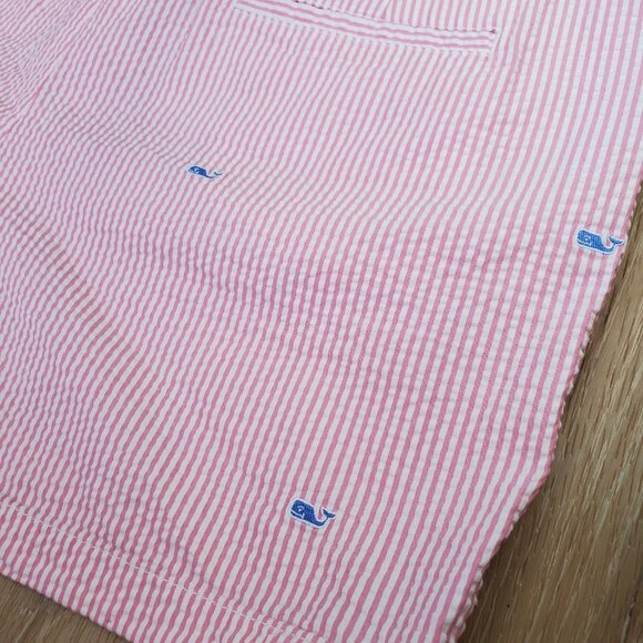 Vineyard Vines Womens Seersucker Pink White Nautical Whale Size L Beachy Preppy - Picture 11 of 14